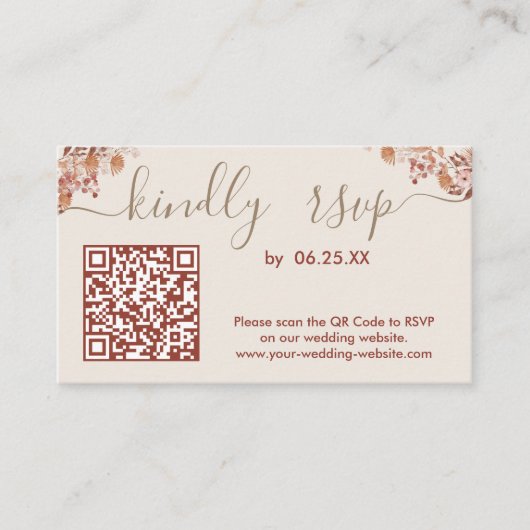 Bohemische bruiloft RSVP Online website met QR-cod Informatiekaartje (Voorkant)