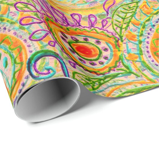 Bohemische explosie in groen en geel cadeaupapier (Rol Hoek)