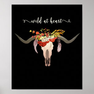 Bohemische Floral Antler Skull. Wild in Heart Poster