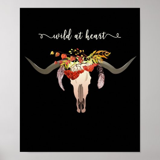 Bohemische Floral Antler Skull. Wild in Heart Poster (Voorkant)