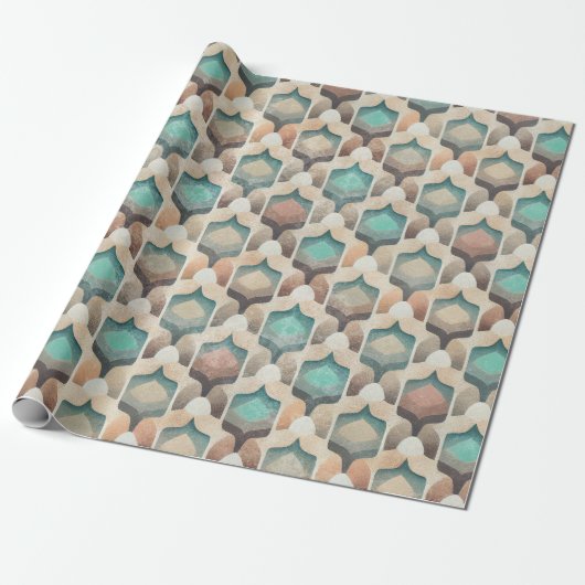 Bohemische Geometrische Turquoise Pattern Wrap Cadeaupapier (Uitgerold)