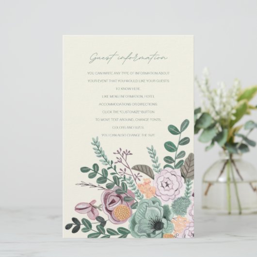 Bohemische groene en bloedige bloemen gastinformat (Staand voorkant)