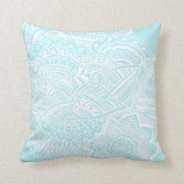 Bohemische hand Drawn Doodle Mint Blue Kussen