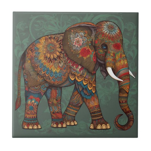 Bohemische olifant met decoratieve kunstkeramische tegeltje (Voorkant)