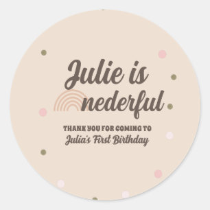 Bohemische regenboog, eerste verjaardag, nederige  ronde sticker