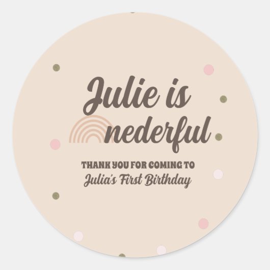 Bohemische regenboog, eerste verjaardag, nederige  ronde sticker (Voorkant)