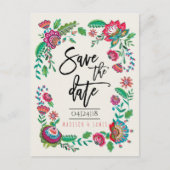 Bohemische rode en groene folkbloemen | Datum opsl Aankondigingskaart (Voorkant)