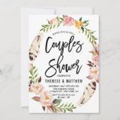 Bohemische veren en Floral Wreath Couples Shower Kaart (Voorkant)