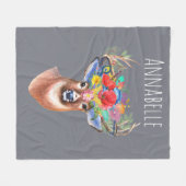 Bohemische Waterverf Floral Deer & Name Fleece Deken (Voorkant (Horizontaal))