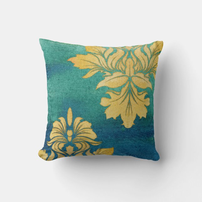 Bohemische woestijn BOHO Blue Gold Damask laat kun Kussen (Voorkant)