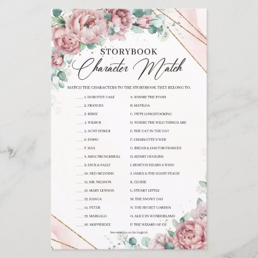 Bohemische zwarte rozen Storybook Character Match (Voorkant)