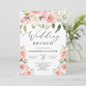 Bohemise blush roze perzikflorale bruinkbrunch kaart (Staand voorkant)