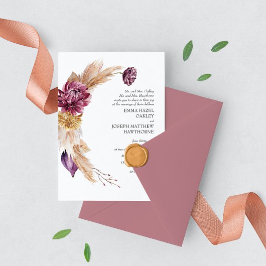 Bohemse Herfst Burgundy Floral Weddenschap Kaart