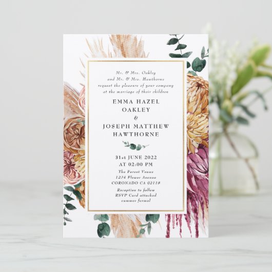 Bohemse Herfst Burgundy Floral Weddenschap Kaart (Staand voorkant)