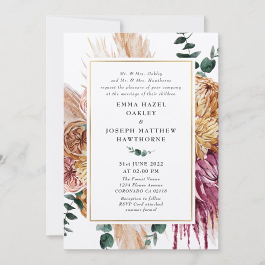 Bohemse Herfst Burgundy Floral Weddenschap Kaart (Voorkant)