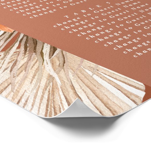 Bohenian boho roest terracotta bruiloft-zitplan poster (Hoek)