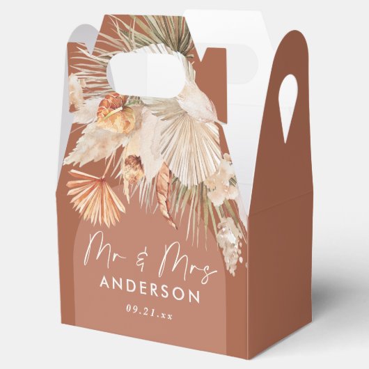 Bohenian boho roestterracotta bruiloft bedankdoosjes (Geopend)