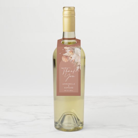 Bohenian boho rust terracotta bruiloft bedankt flessenhanger (Op fles)