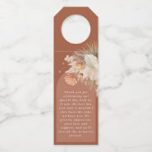 Bohenian boho rust terracotta bruiloft bedankt flessenhanger (Achterkant)