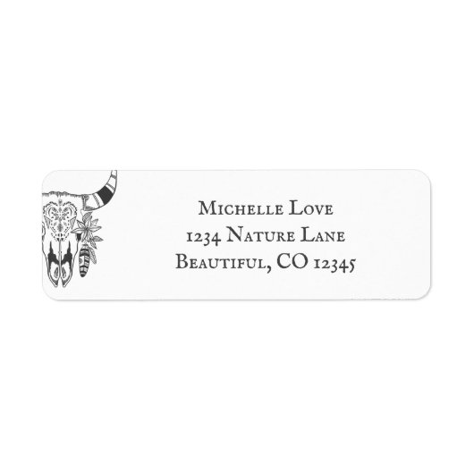 Bohho Tribal Skull Bohemian Adres Etiket (Voorkant)