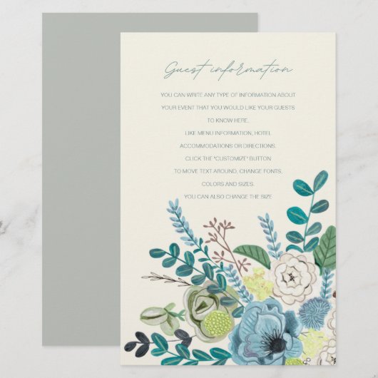 Bohian zee green chic Flowers Guest Information (Voorkant / Achterkant)