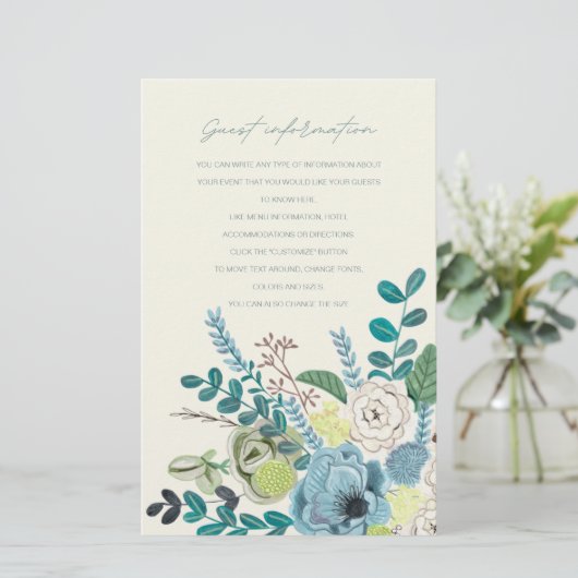 Bohian zee green chic Flowers Guest Information (Staand voorkant)