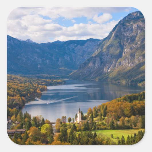 Bohinj-meer in Slovenië in het najaar Vierkante Sticker (Voorkant)