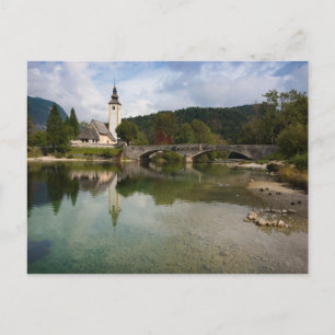 Bohinj-meer met kerk in Slovenië briefkaart