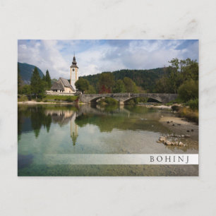 Bohinj-meer met kerk in Slovenië, briefkaart van s