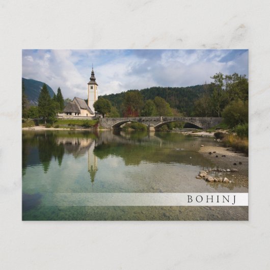 Bohinj-meer met kerk in Slovenië, briefkaart van s (Voorkant)