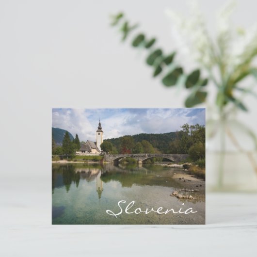 Bohinj-meer met kerk in Slovenië sms-briefkaart Briefkaart (Staand voorkant)