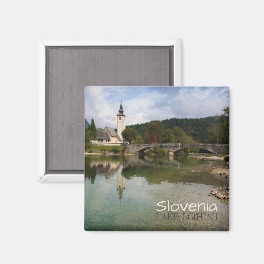 Bohinj meer met kerk in Slovenië tekst magneet (Voorkant / Achterkant)