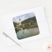Bohinj-meer met kerk in Slovenië Vierkante Sticker (Envelop)