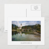 Bohinj-meer met kerk in Slovenië, wit briefkaart (Voorkant / Achterkant)