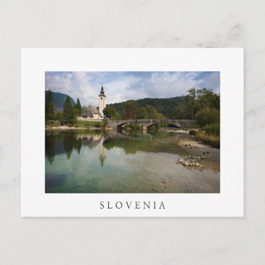 Bohinj-meer met kerk in Slovenië, wit briefkaart (Voorkant)