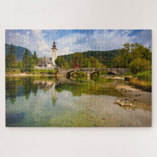 Bohinj meer met kerkreflectie in Slovenië Legpuzzel