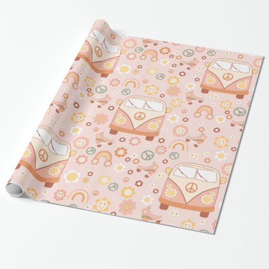 Boho 1960s Hippie Peace Van Cadeaupapier (Uitgerold)