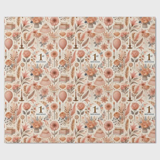 Boho 1e verjaardag cadeaupapier (Vlak)