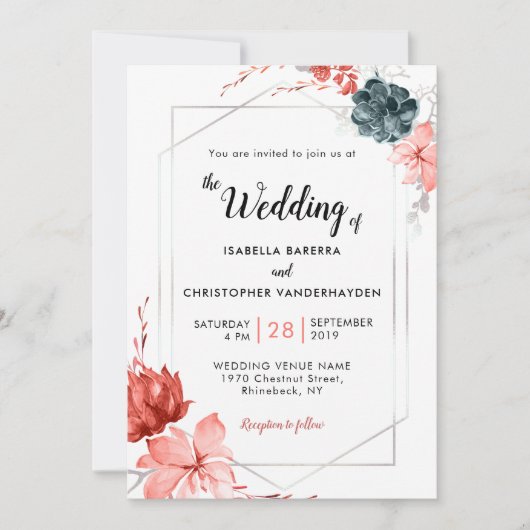 Boho 2019 Koraal Bloemen Waterverf Huwelijk Kaart (Voorkant)