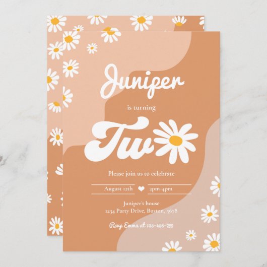 Boho 2e verjaardag Daisy Floral Groovy 70 Partij Kaart (Voorkant / Achterkant)