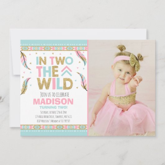 Boho 2e verjaardag uitnodiging in twee delen van d (Voorkant)