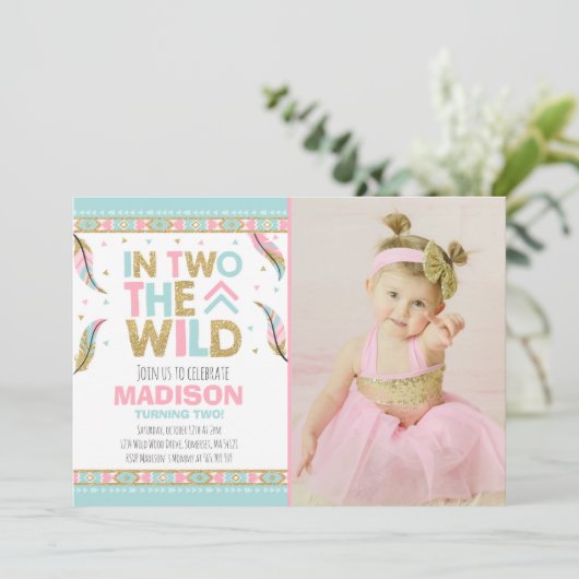 Boho 2e verjaardag uitnodiging in twee delen van d (Staand voorkant)
