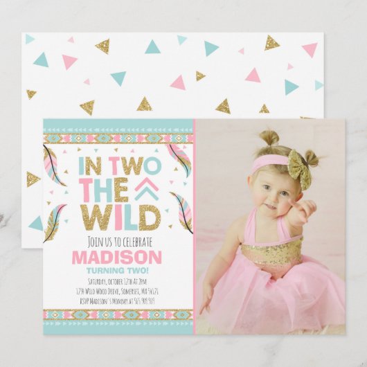 Boho 2e verjaardag uitnodiging in twee delen van d (Voorkant / Achterkant)