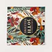 Boho 30e Verjaardag Welkom Bord Bloemstuk Vierkant Wandkleed (Voorkant (horizontaal))