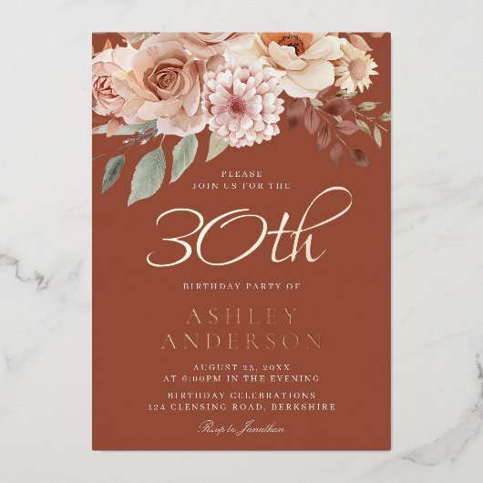 Boho 30e verjaardagsfeest echte roze goud folie uitnodiging (Voorkant)