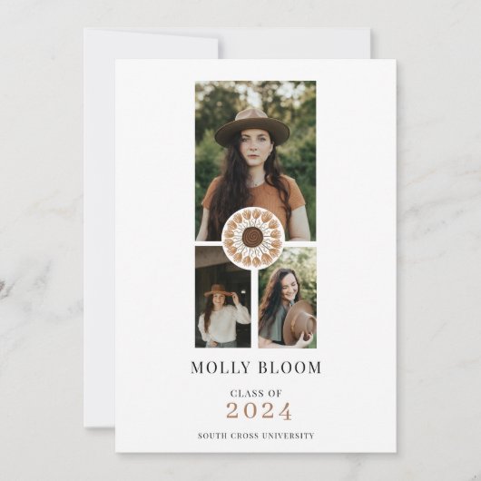 Boho 3 Foto Terracotta Afstuderen Aankondiging (Voorkant)