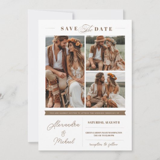 Boho 3 foto's Sla de datum op Kaart (Voorkant)