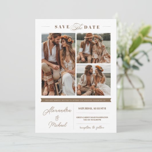 Boho 3 foto's Sla de datum op Kaart (Staand voorkant)
