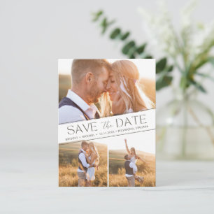 Boho 3 Photo Collage Wedding Save the Date Aankondigingskaart