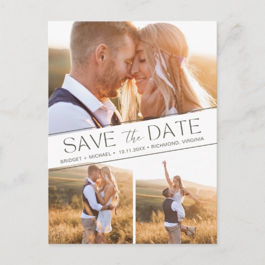 Boho 3 Photo Collage Wedding Save the Date Aankondigingskaart (Voorkant)